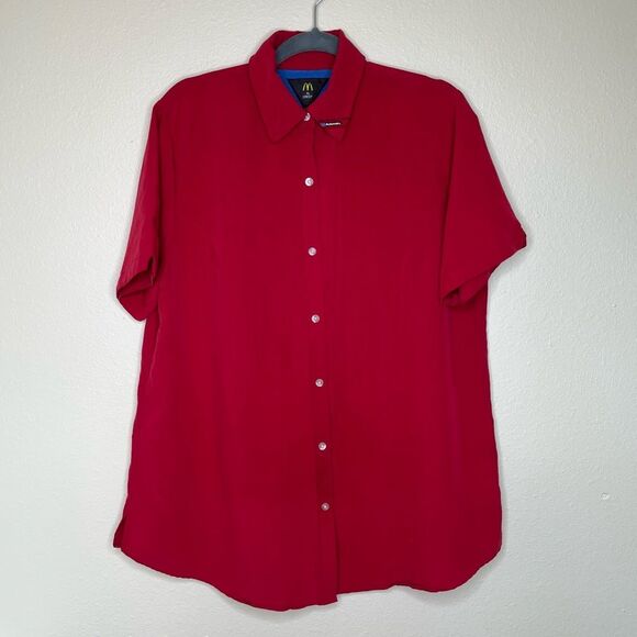 Vintage Crest McDonalds Uniform Shirt Womens Short Sleeve Red Button Down Medium - Picture 12 of 15